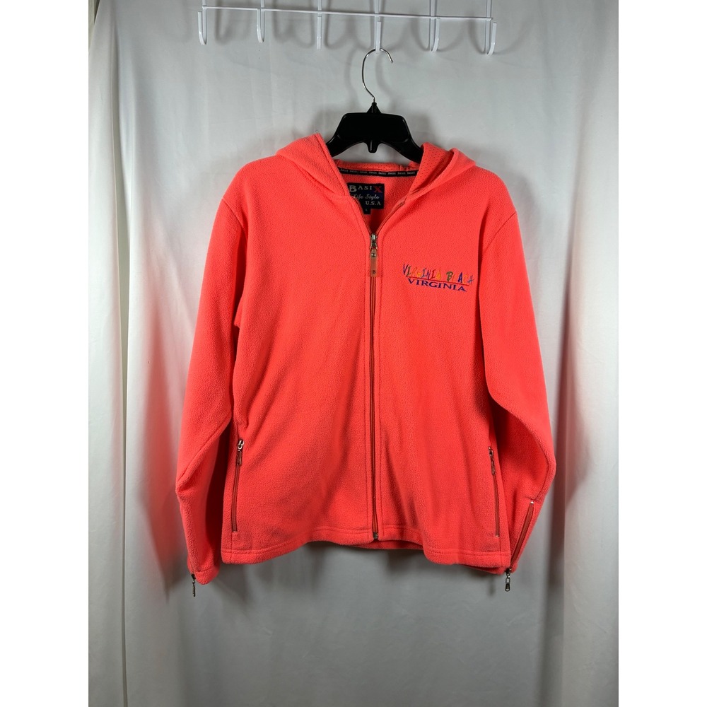 Basix Life Style USA Women Neon Coral Virginia Beach Fleece Zip Up Hoodie Large